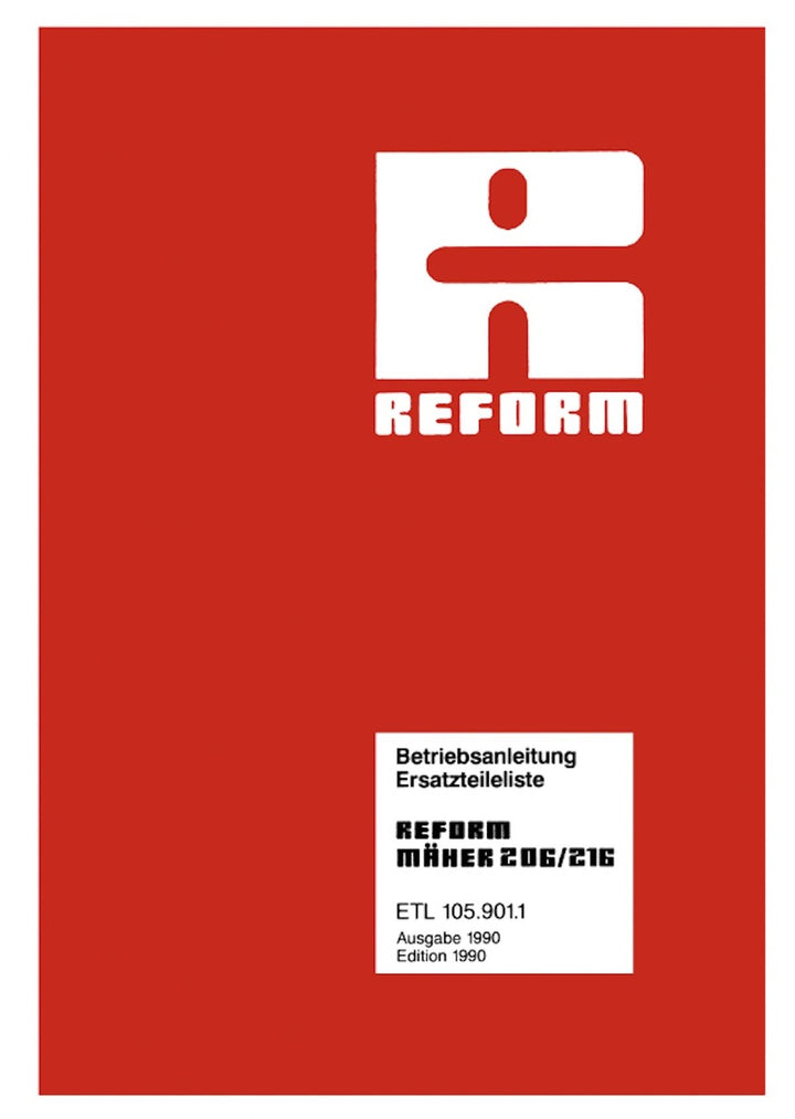 Reform RM 206 und 216 Betriebsanleitung und Ersatzteilliste, Buchcover