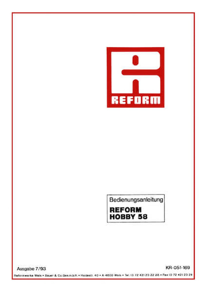 Reform Hobby 58 Betriebsanleitung, Buchcover