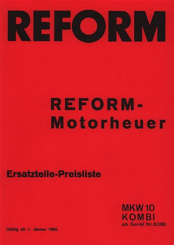Reform MKW 10 Kombi Ersatzteilliste, Buchcover