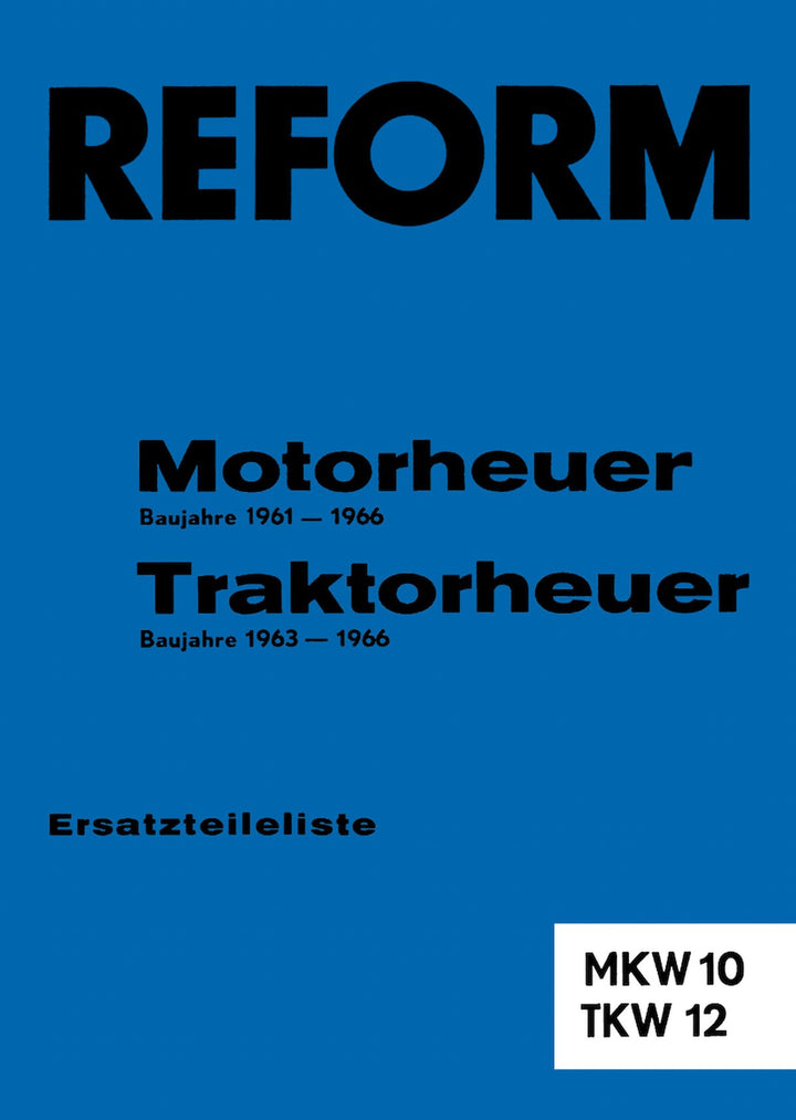 Reform MKW 10 und TKW 12 Ersatzteilliste, Buchcover