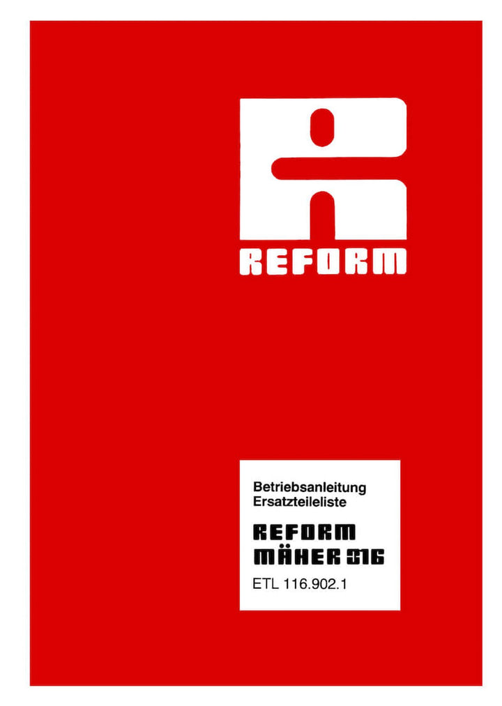 Reform RM 316 Betriebsanleitung und Ersatzteilliste, Buchcover