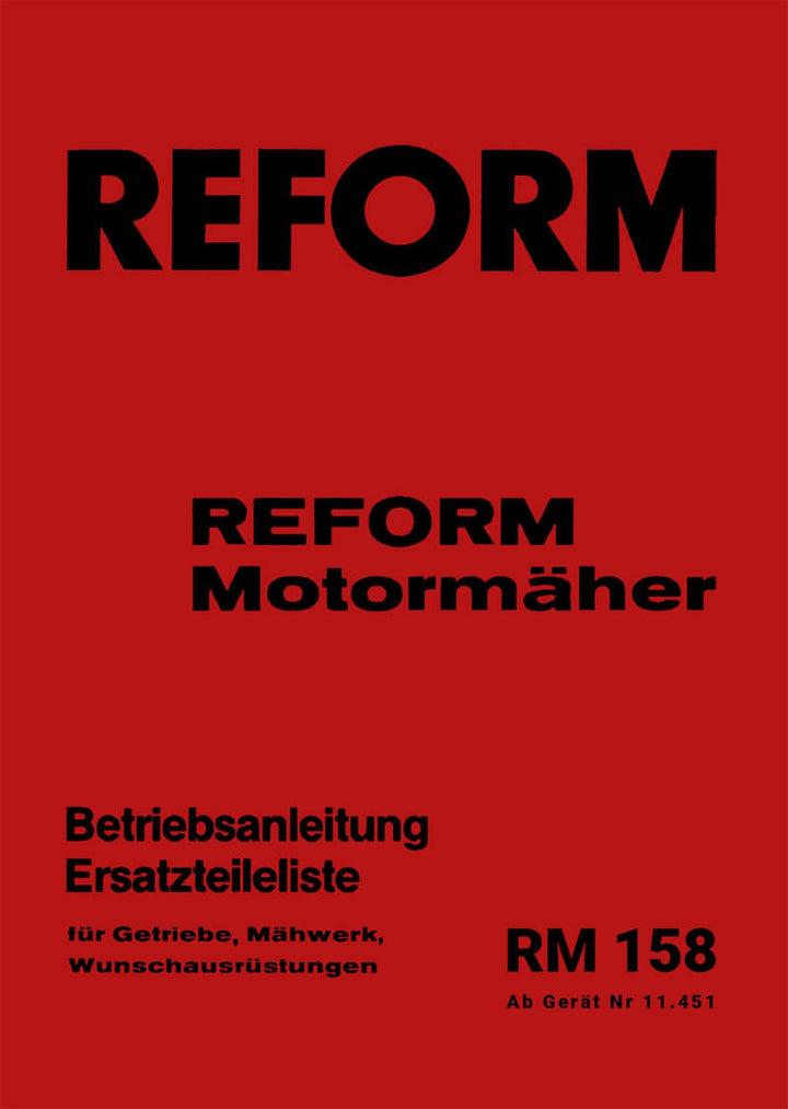 Reform RM 158 Betriebsanleitung und Ersatzteilliste, Buchcover