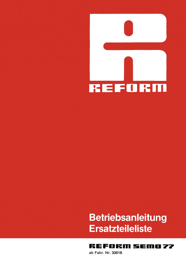 Reform Semo 77 Betriebsanleitung und Ersatzteilliste, Buchcover