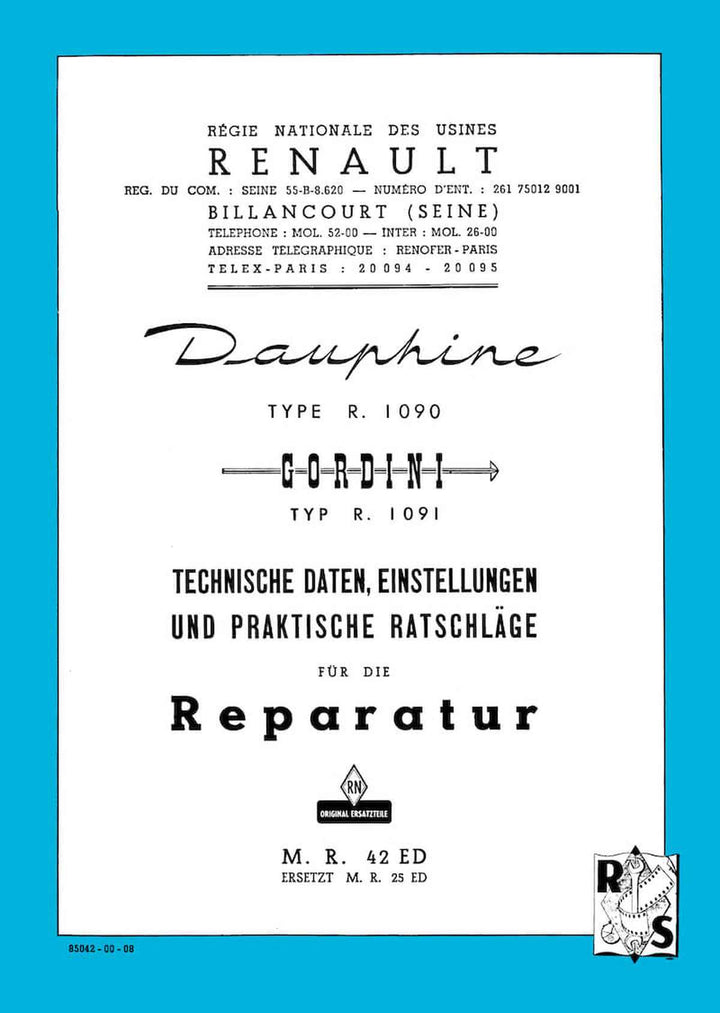 Renault Dauphine Typ R 1090 und R 1091 Reparaturanleitung, Buchcover