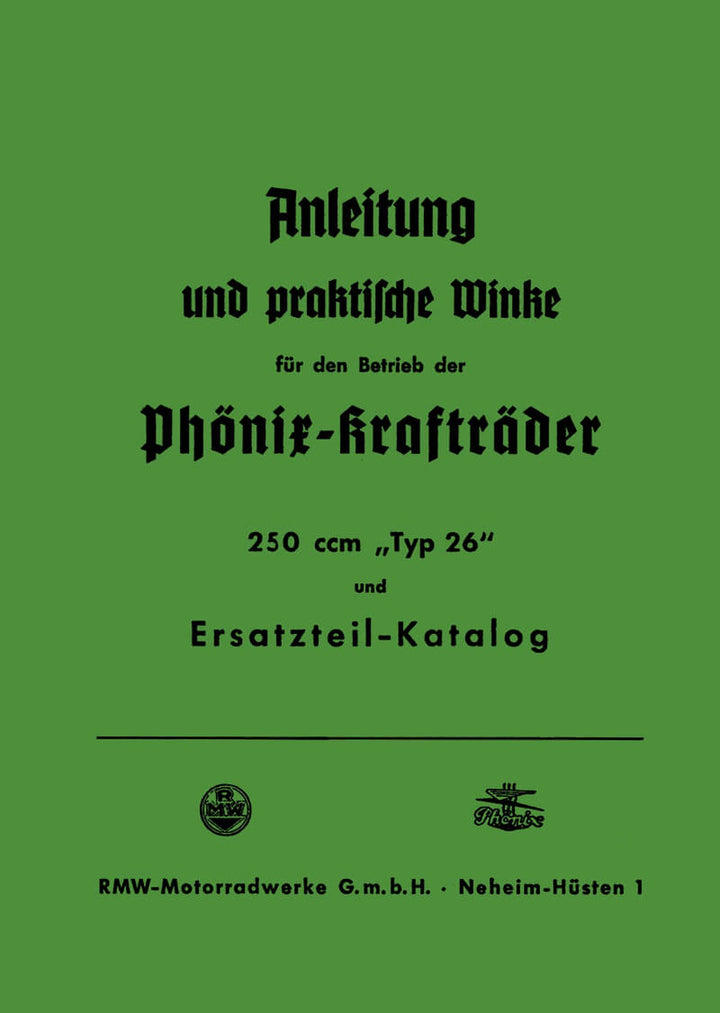 RMW Typ 26 Betriebsanleitung und Ersatzteilkatalog, Buchcover