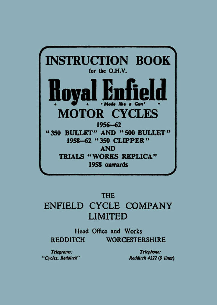 Royal Enfield 350 & 500 Bullet Instruction Book, Buchcover