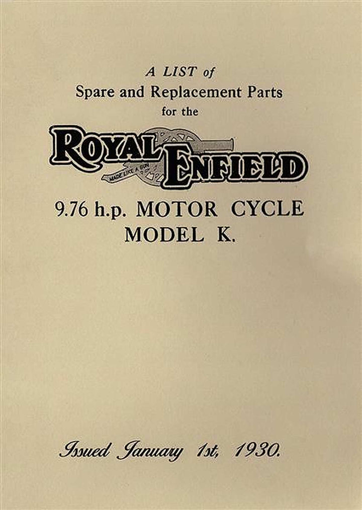 Royal Enfield Model K - Spare Parts Catalouge, Buchcover