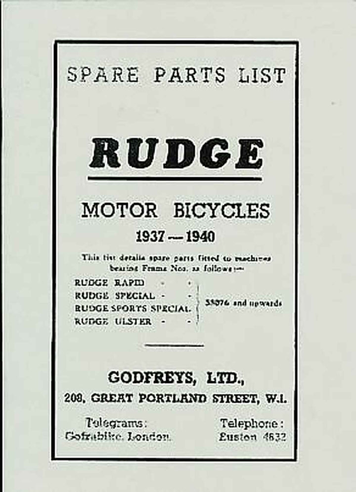 Rudge Rapid, Special, Sports Special, Ulster, Spare Parts List, Buchcover