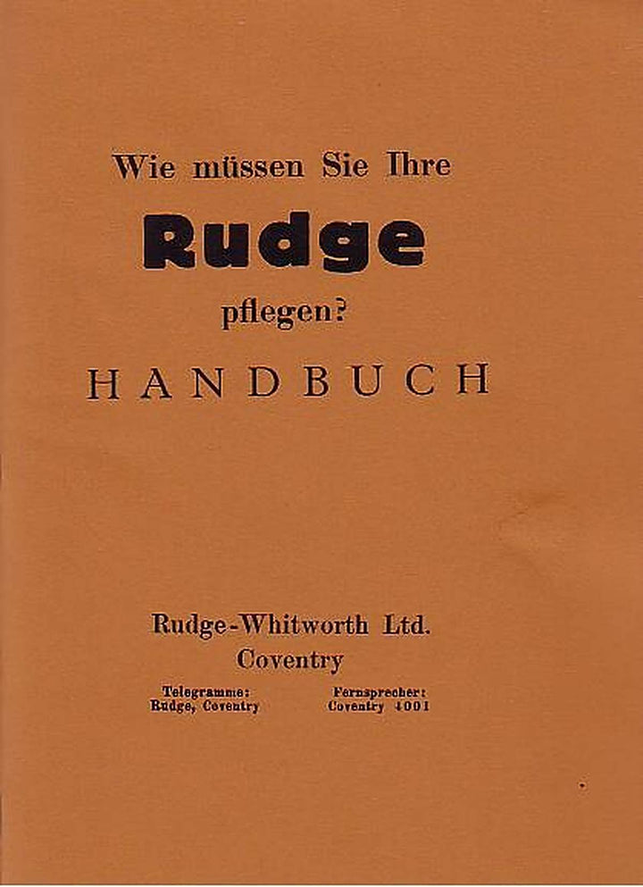 Rudge Ulster Operating Instructions, Buchcover