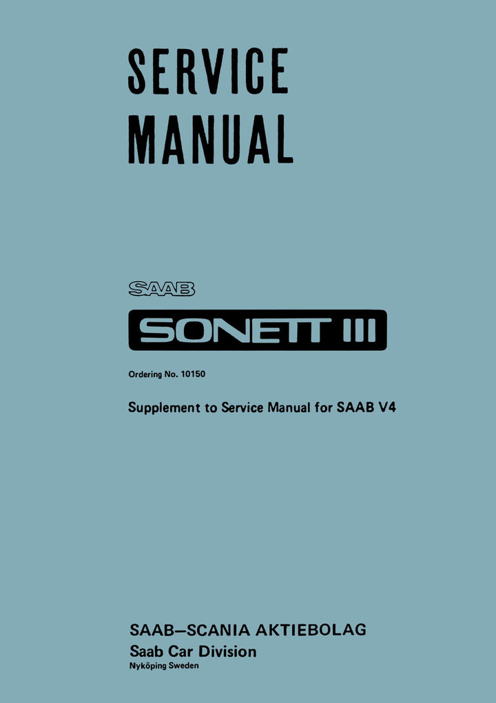 Saab Sonett III, Supplement to Service Manual for Saab V4, Buchcover