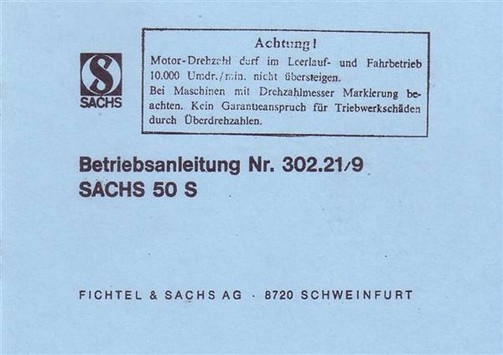 Sachs 50 S – Betriebsanleitung, Buchcover