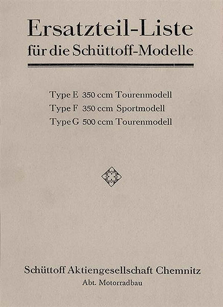 Schüttoff E350T F350S G500T Ersatzteilkatalog, Buchcover