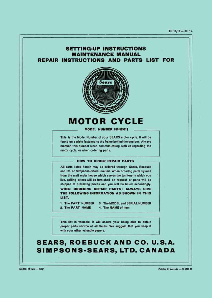 Allstate M125 - Owners Manual, Repair Manual, Spare-parts Catalog, Buchcover