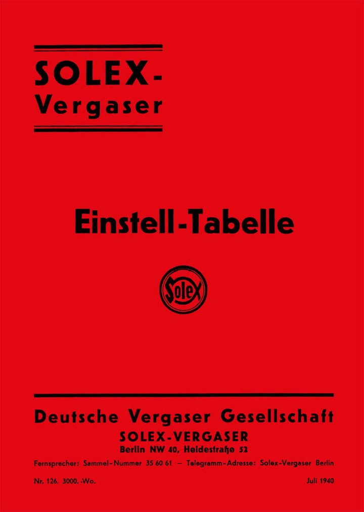 Solex Einstell-Tabellen für deutsche PKW und Lieferwagen, Buchcover