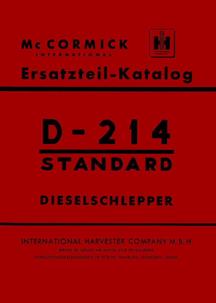 IHC International Harvester Standard D-214 Ersatzteilkatalog, Buchcover