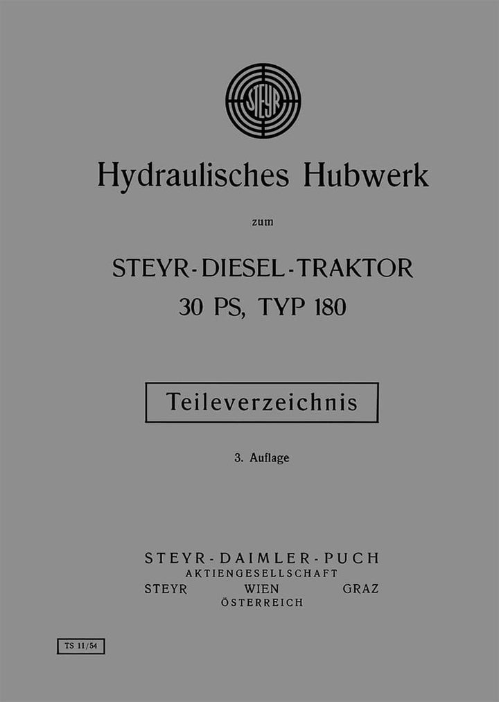 Steyr 180 Hydraulisches Hubwerk Ersatzteilkatalog, Buchcover