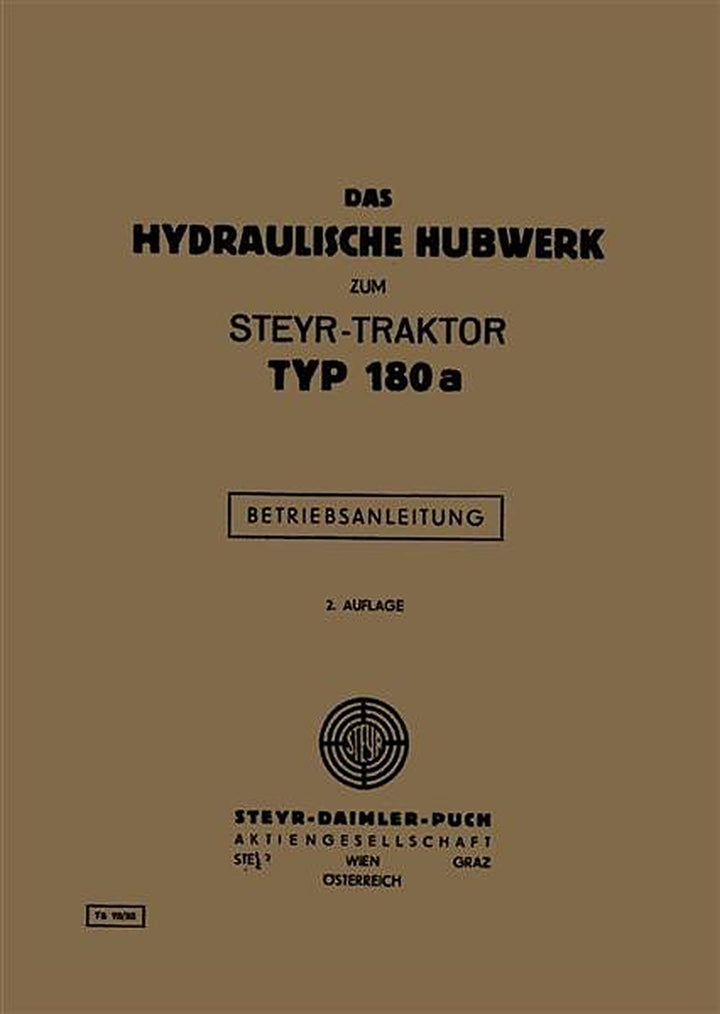 Steyr 180 und 180a Hydraulisches Hubwerk Betriebsanleitung, Buchcover
