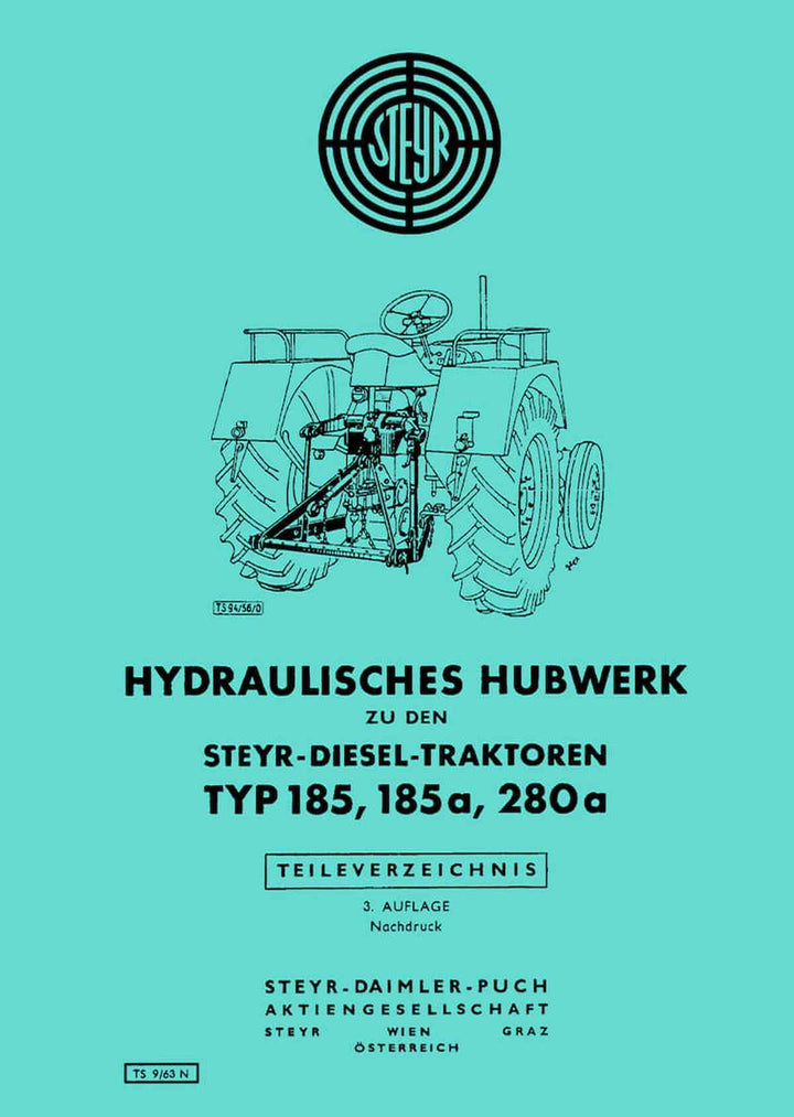 Steyr 185 185a 280a Hydraulik Hubwerk Ersatzteilkatalog, Buchcover