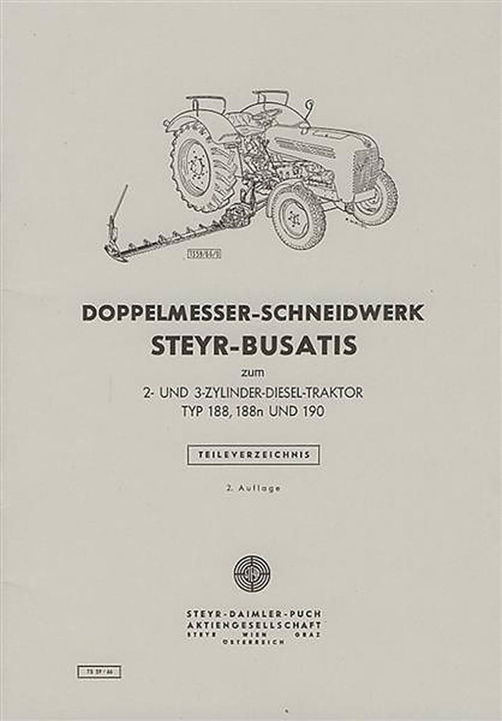 Steyr 188 188n 190 Busatis Doppelmesser-Schneidwerk Ersatzteilkatalog, Buchcover