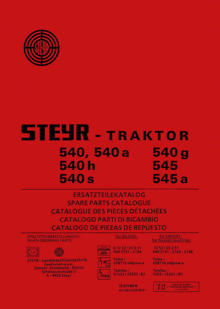 Steyr 540 und 545 Traktor Ersatzteilkatalog, Buchcover