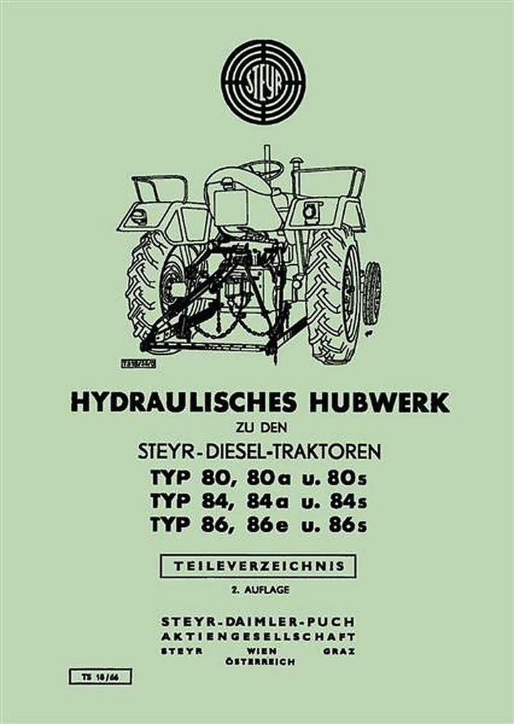 Steyr 80 80a 80s 84 84a 84s 86 86e 86s Hydraulisches Hubwerk Ersatzteilkatalog, Buchcover