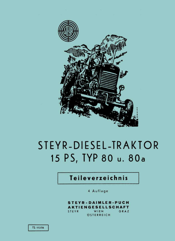 Steyr 80 und 80a - 15 PS Traktor Ersatzteilkatalog, Buchcover