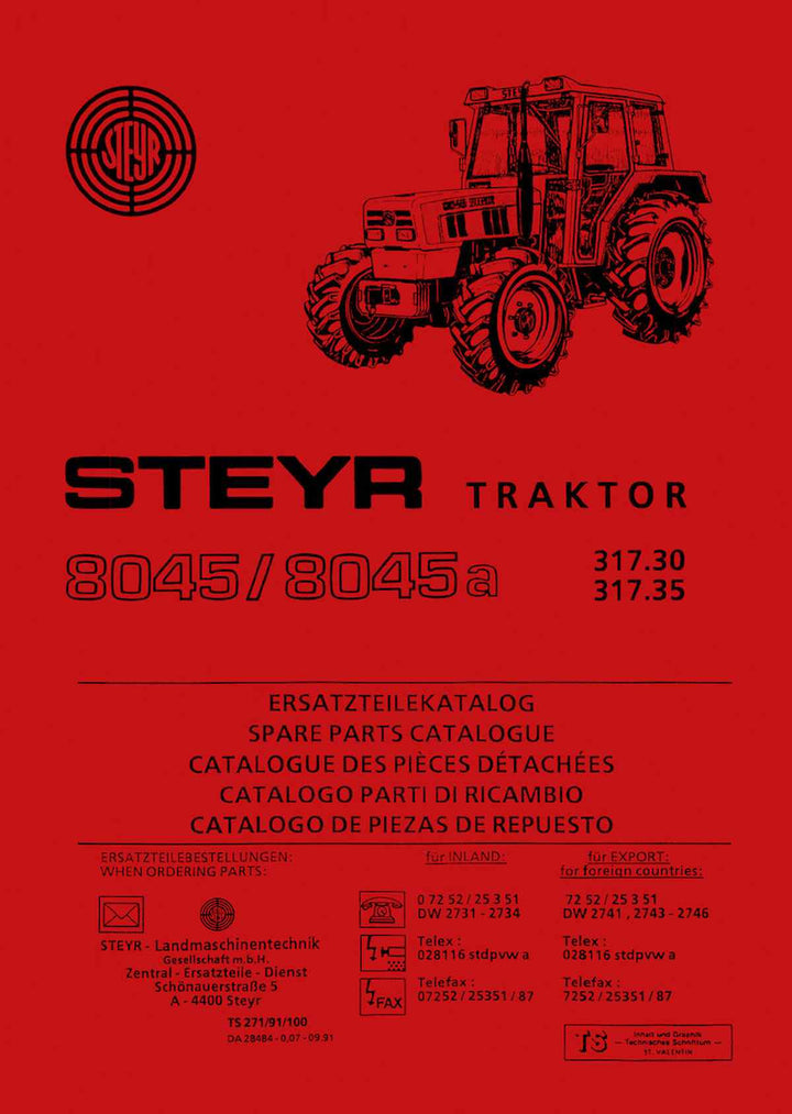 Steyr 8045 und 8045a Traktor Ersatzteilkatalog, Buchcover
