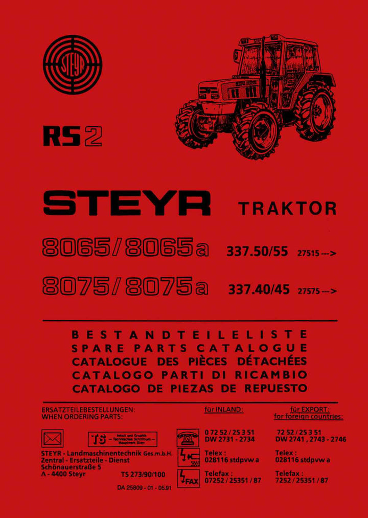 Steyr 8065 8065a 8075 8075a RS2 Traktor Ersatzteilkatalog, Buchcover