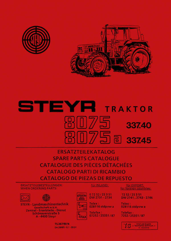 Steyr 8075 und 8075a Ersatzteilkatalog, Buchcover