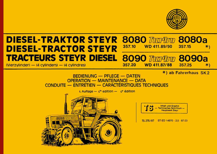 Steyr 8080 8080a 8090 8090a Traktor Betriebsanleitung, Buchcover
