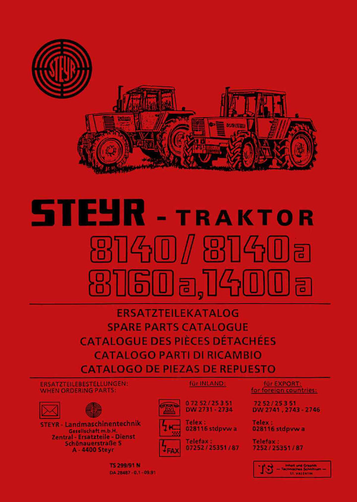 Steyr 8140, 8140a, 8160a und 1400a Ersatzteilkatalog, Buchcover