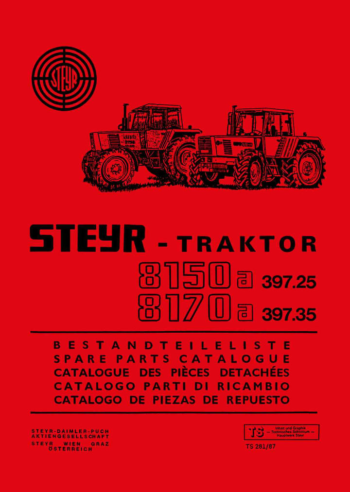 Steyr 8150a und 8170a Traktor Ersatzteilkatalog, Buchcover