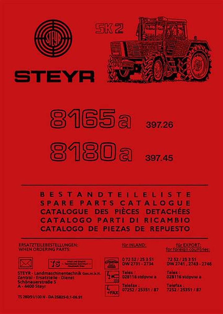 Steyr 8165a und 8180a Traktor Ersatzteilkatalog, Buchcover