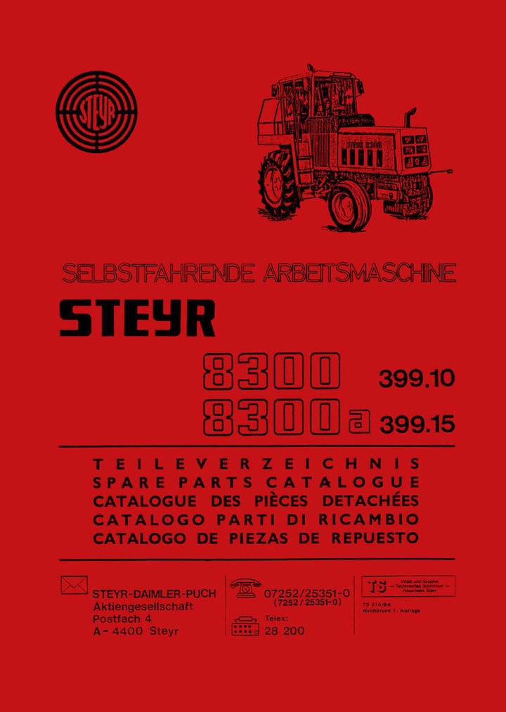 Steyr 8300 und 8300a Traktor Ersatzeilkatalog, Buchcover