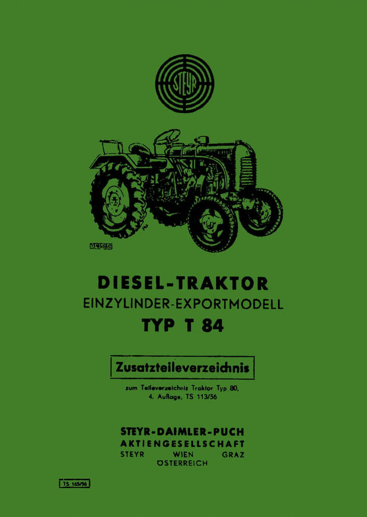 Steyr 84 Traktor Zusatz-Ersatzteilkatalog, Buchcover