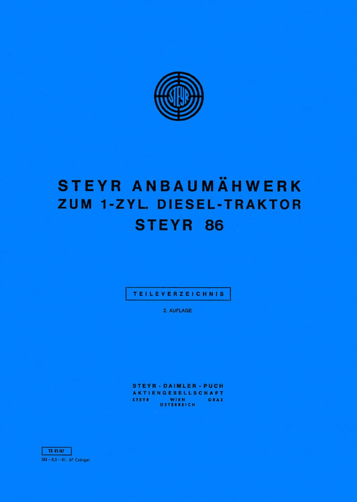 Steyr 86 Anbaumähwerk Ersatzteilkatalog, Buchcover