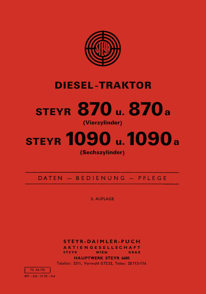 Steyr 870 und 1090 Traktor Betriebsanleitung, Buchcover