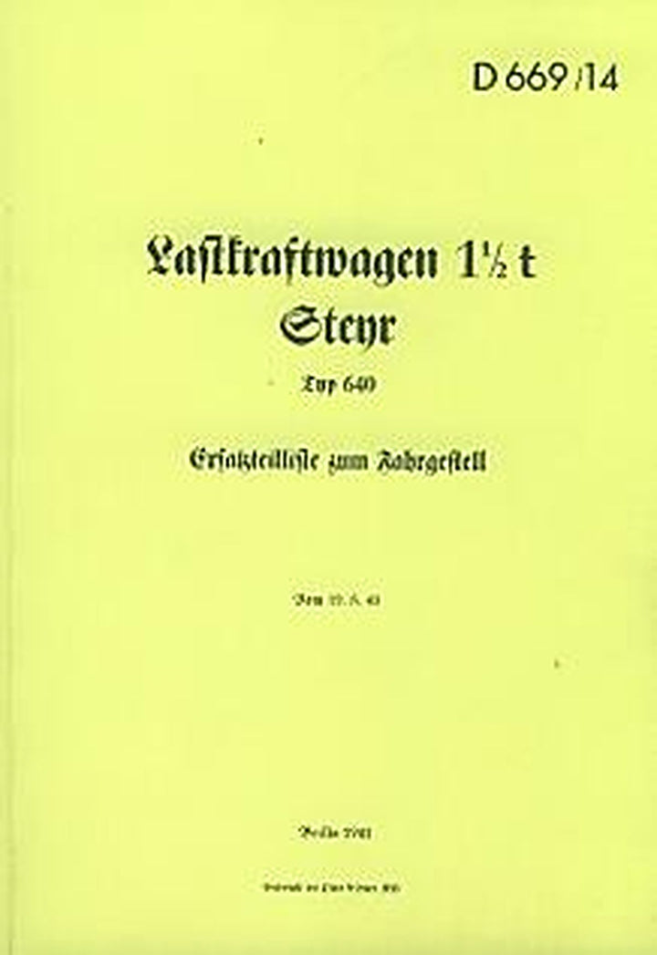 Steyr Lastkraftwagen 1,5 t, Typ 640, Ersatzteilliste zum Fahrgestell, Buchcover