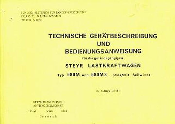 Steyr LKW geländegängig, Typ 680 M und 680 M 3, österr. Bundesheer, Betriebsanleitung, Buchcover