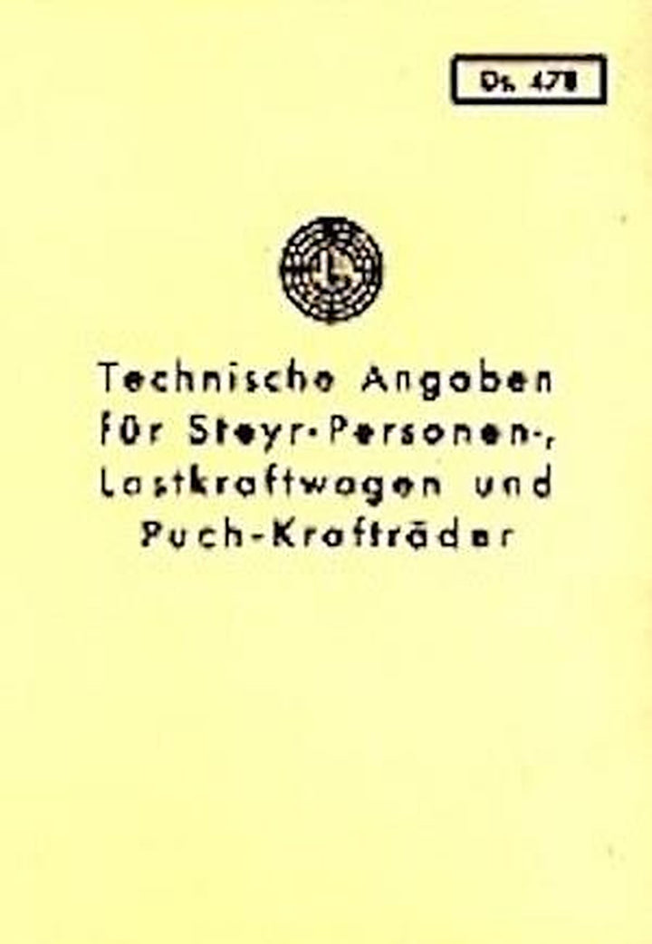 Steyr Personenkraftwagen „Technische Angaben und Daten", Buchcover
