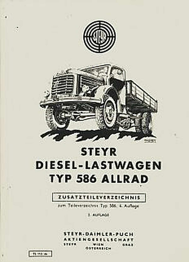 Steyr Diesel-Lastwagen, Typ 586 Allrad, Zusatz-Ersatzteilkatalog, Buchcover