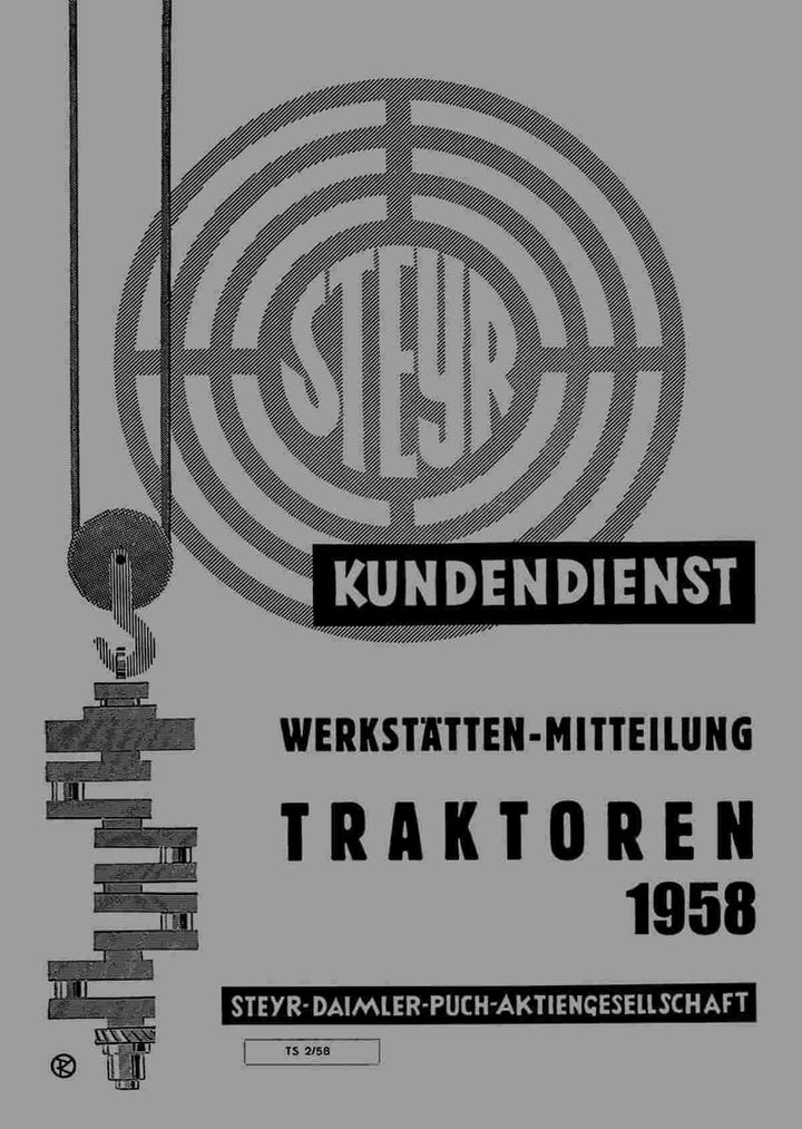 Steyr Kundendienst Werkstätten-Mitteilung Traktoren 1958, Buchcover