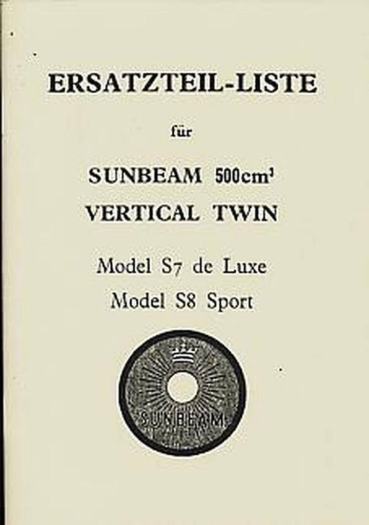 Sunbeam 500 ccm S7 und S8 Modelle Ersatzteilkatalog, Buchcover