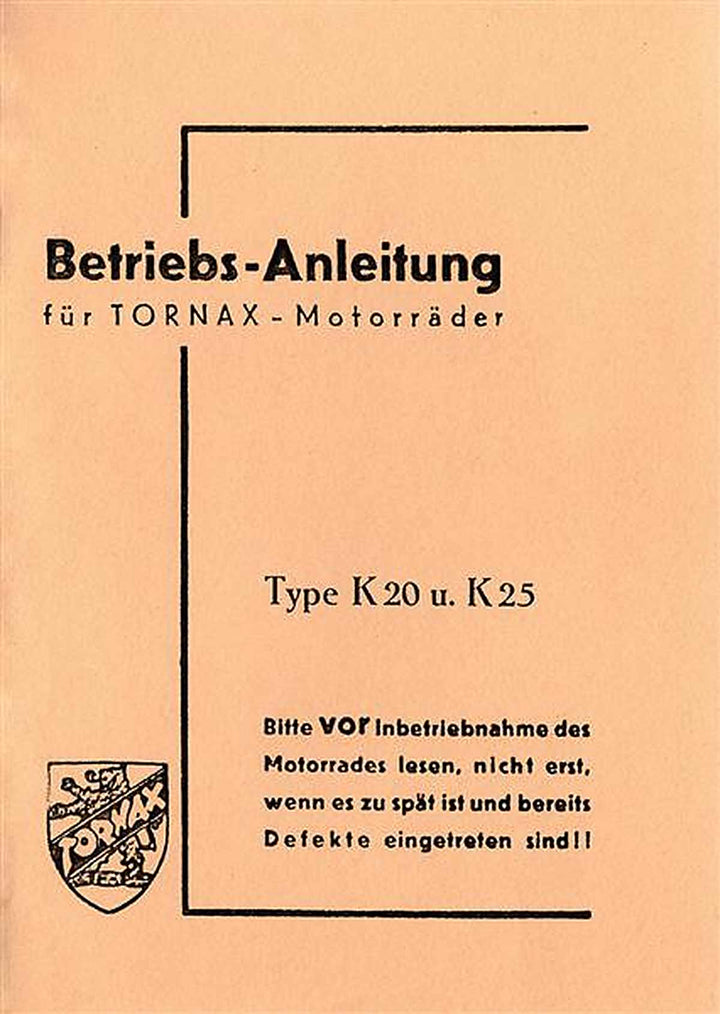 Tornax K 20 und K 25 Betriebsanleitung, Buchcover