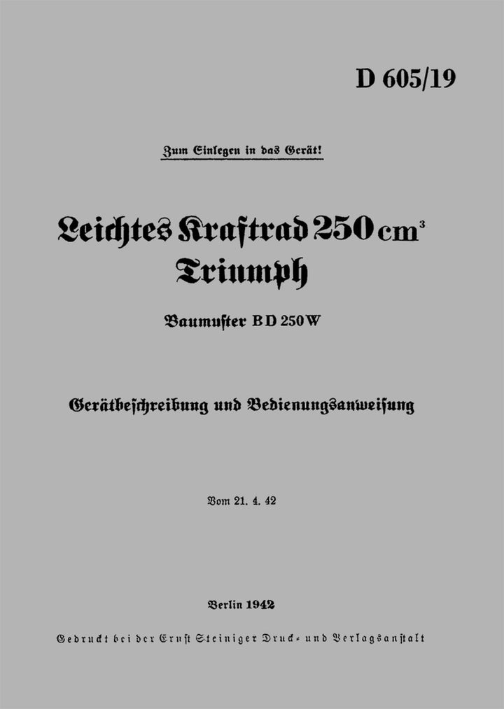 Triumph BD250W Betriebsanleitung und Reparaturanleitung, Buchcover