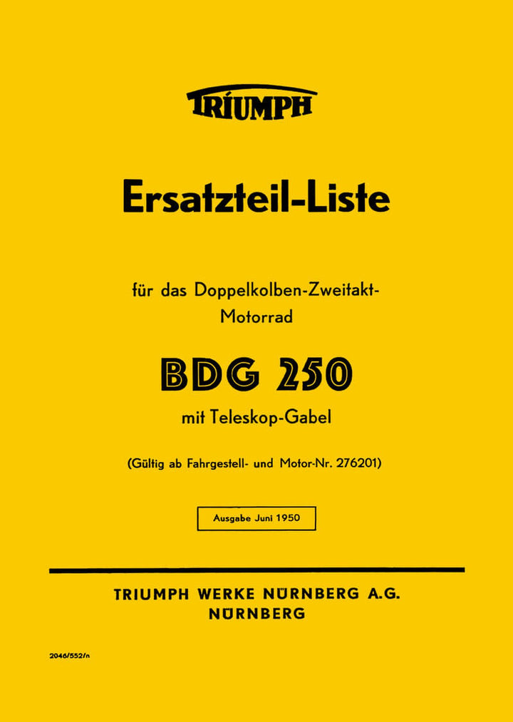 Triumph BDG250 Ersatzteilkatalog, Buchcover