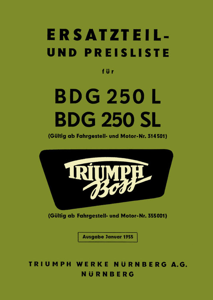 Triumph Boss BDG250L und BDG250SL Ersatzteilkatalog, Buchcover