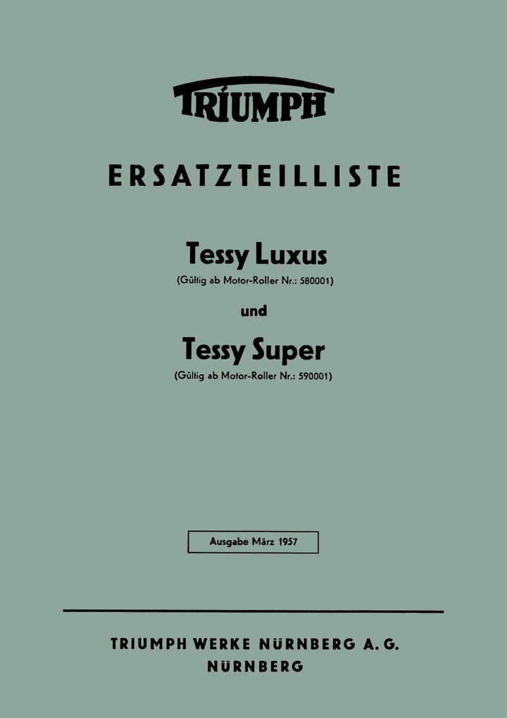Triumph Tessy Luxus und Tessy Super Ersatzteilkatalog, Buchcover
