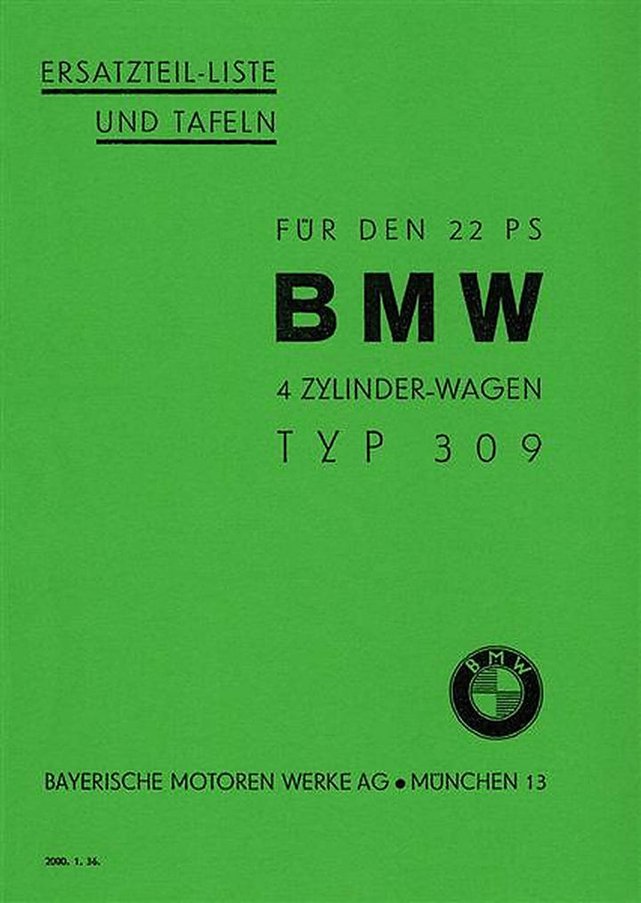 BMW Typ 309 Ersatzteilkatalog, Buchcover