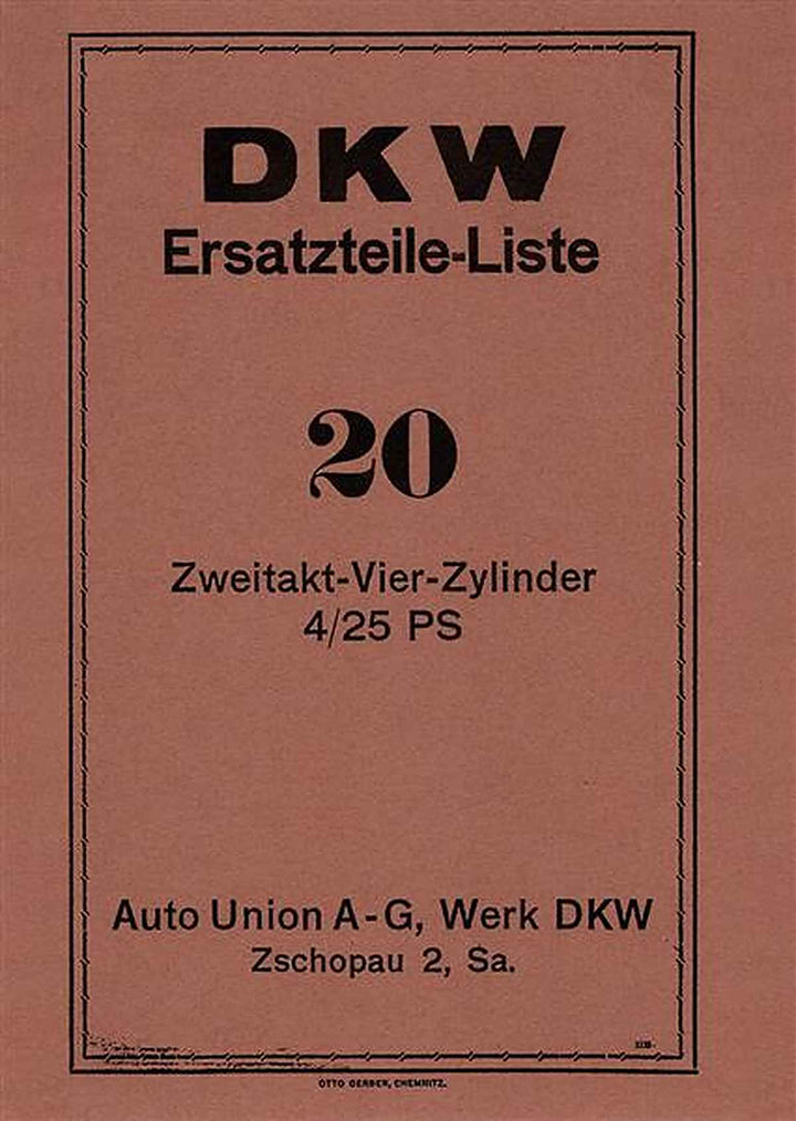 DKW Typ 4/25 PS Ersatzteilkatalog, Buchcover